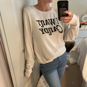Creamy white Wildfox “I Want Candy” sweater